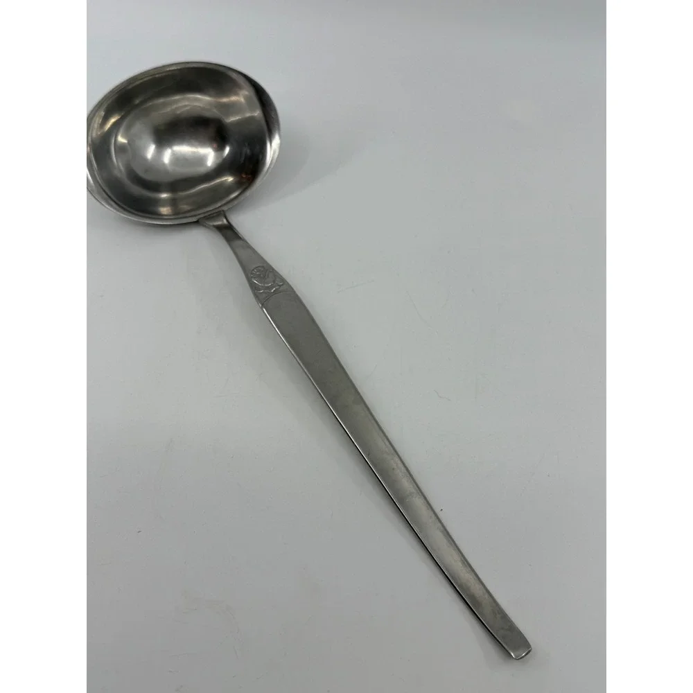 Chromalux 18/8 Stainless Steel Soup Ladle Vintage Rose Flower Pattern Silver
